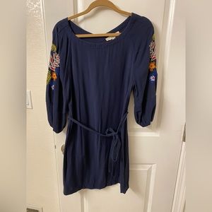 Small Loft navy embroidered sleeve dress